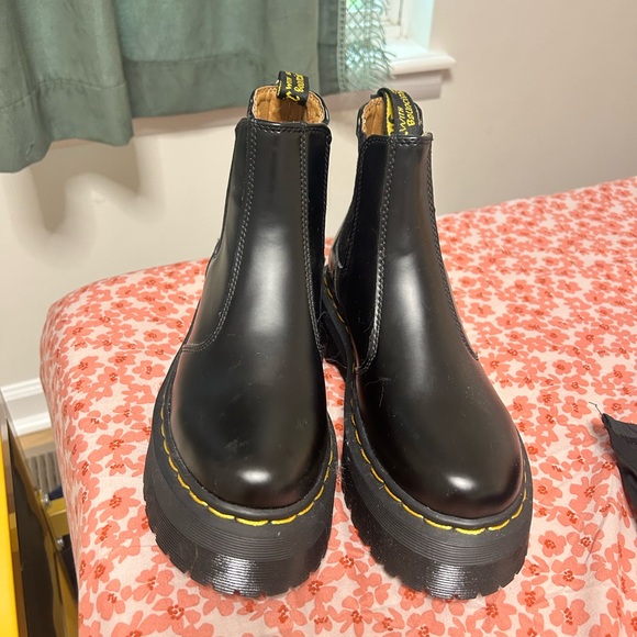 Dr. Martens Platform Black Leather Boots with Yellow Accents - Picture 1 of 5